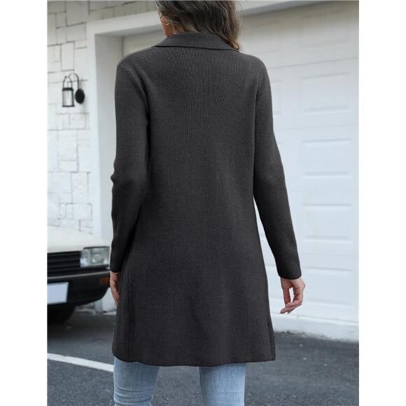 Women's Open Front Long Cardigan Sweaters Black - Picture 2 of 5